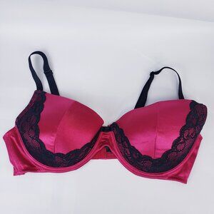 Fredericks of Hollywood Bra ~ Size 40DD Wine Red & Black Lace Padded Wire Bra